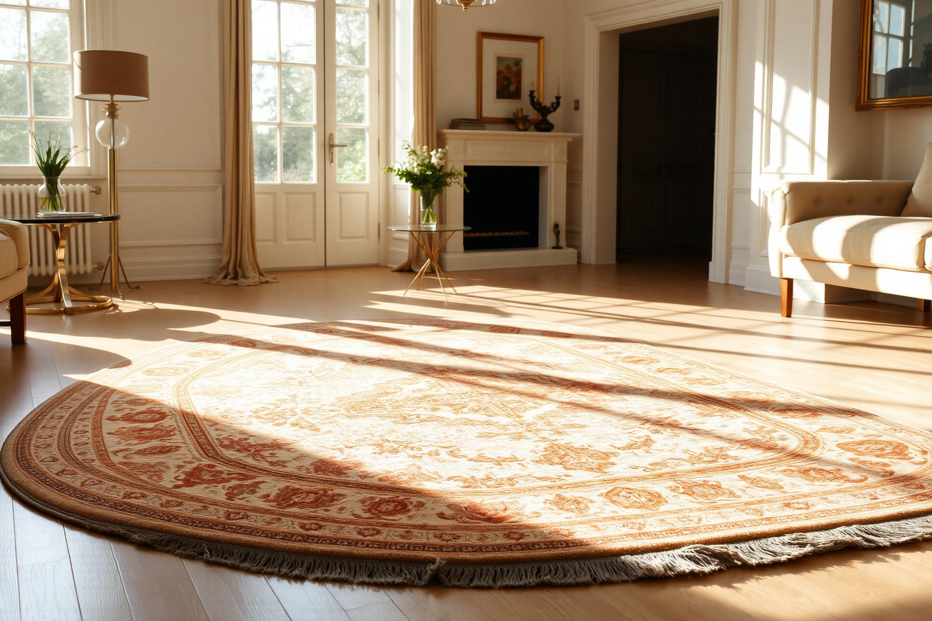 Elegant hand-knotted oriental rug in a sunlit living room